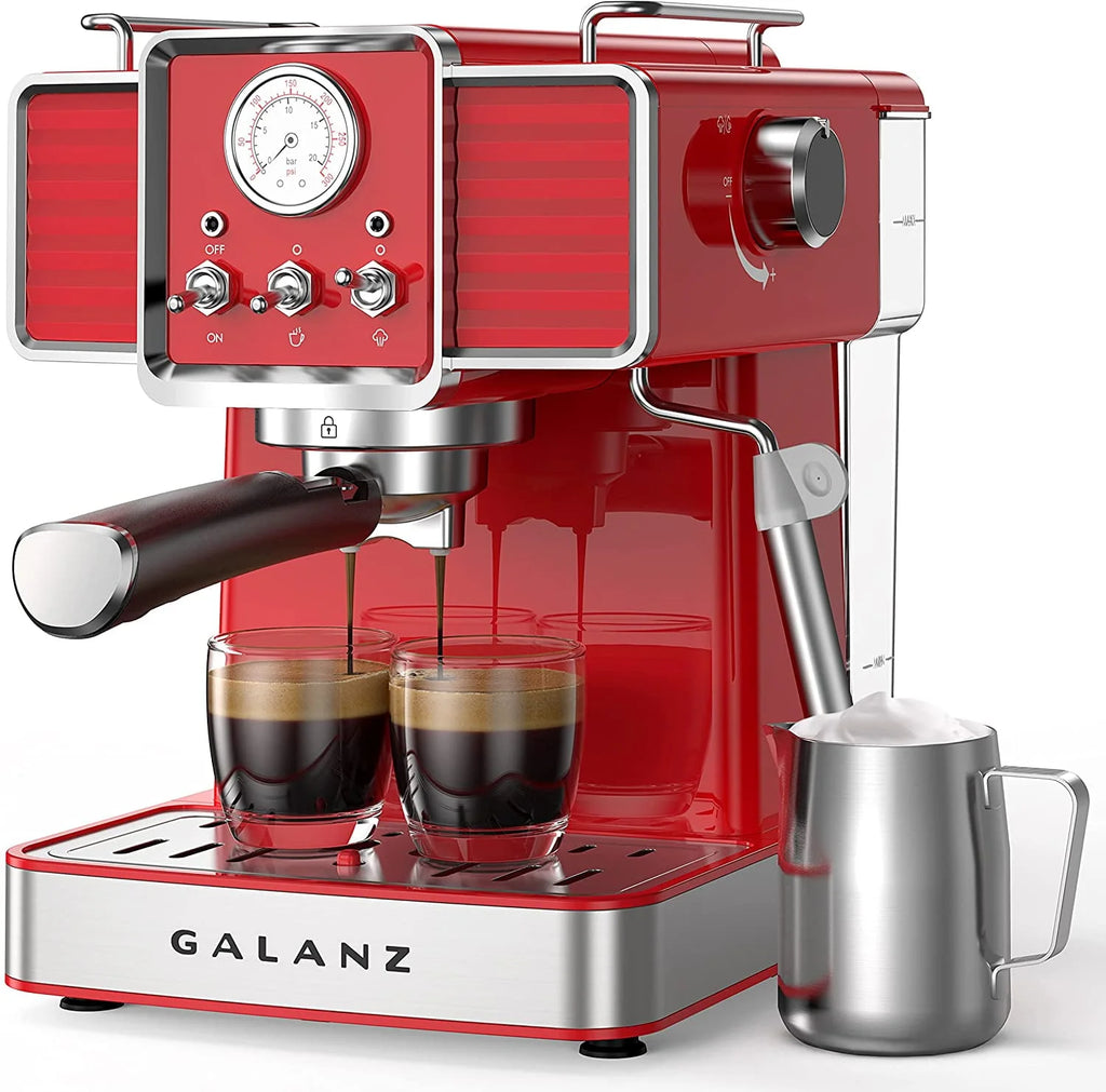 Espresso Machine with Milk Frother, 15 Bar Pump, 1.5L Removable Water Tank, Retro Red, 1350 W G104588