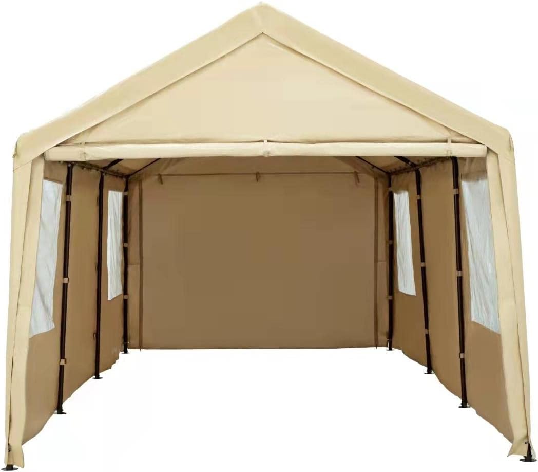 10x20ft Heavy Duty Carport with Sidewalls and Doors H62879