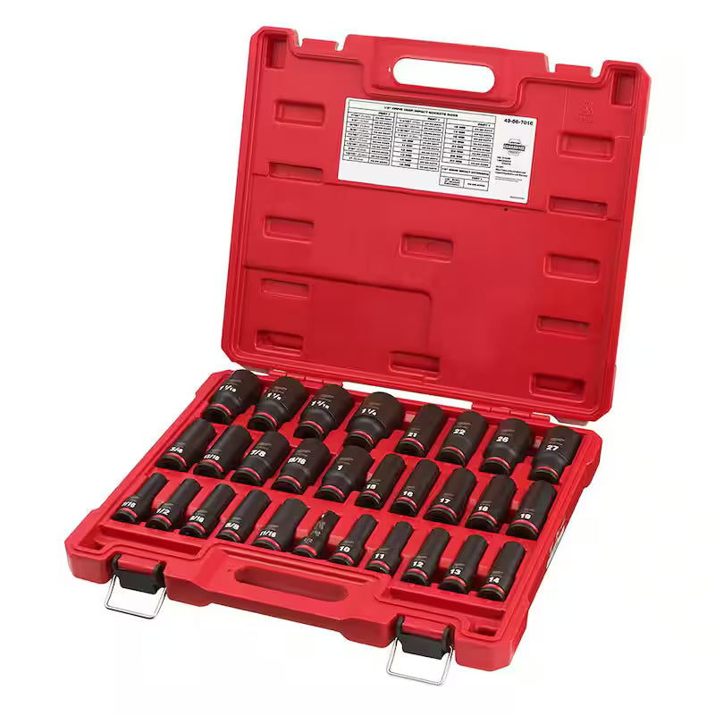 1/2 in. Drive SAE and Metric 6 Point Impact Socket Set (29-Piece) Q3141
