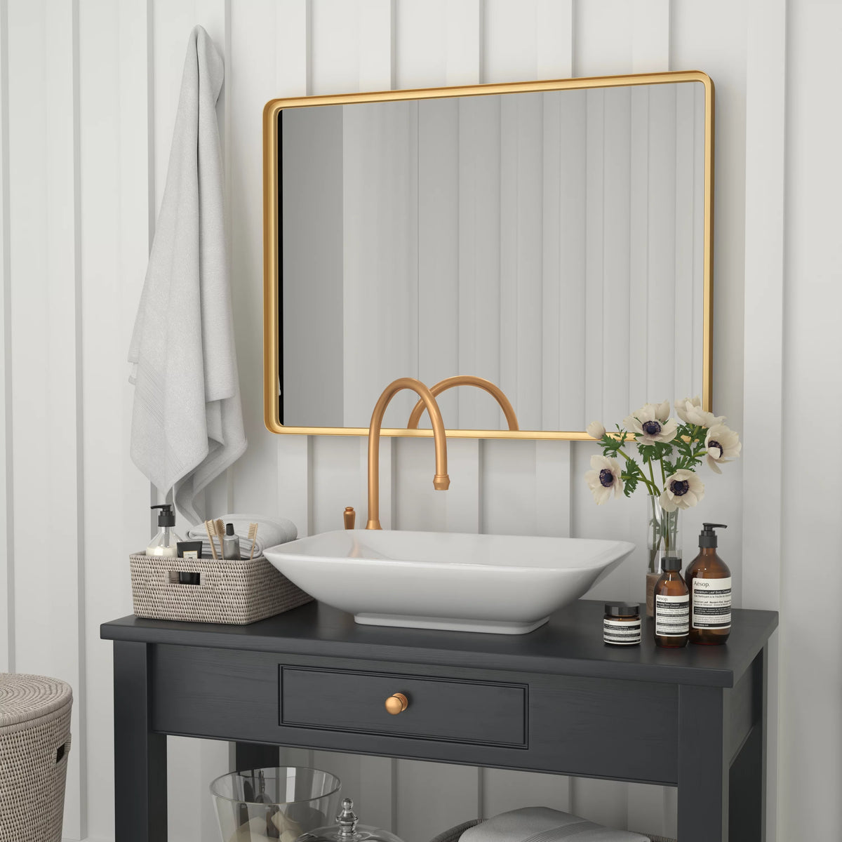 30"x 40" Gold Metal Deep Framed Wall Mirror T3662