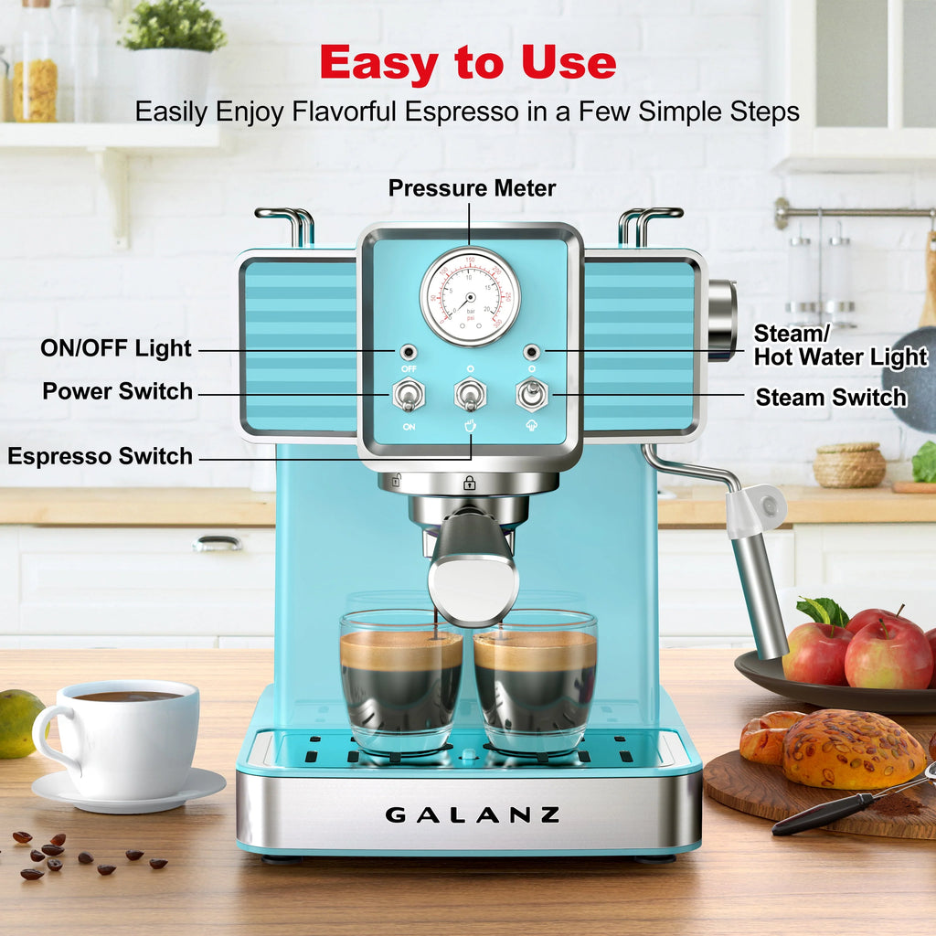 Espresso Machine with Milk Frother, 15 Bar Pump, 1.5L Removable Water Tank, Retro Red, 1350 W G104588