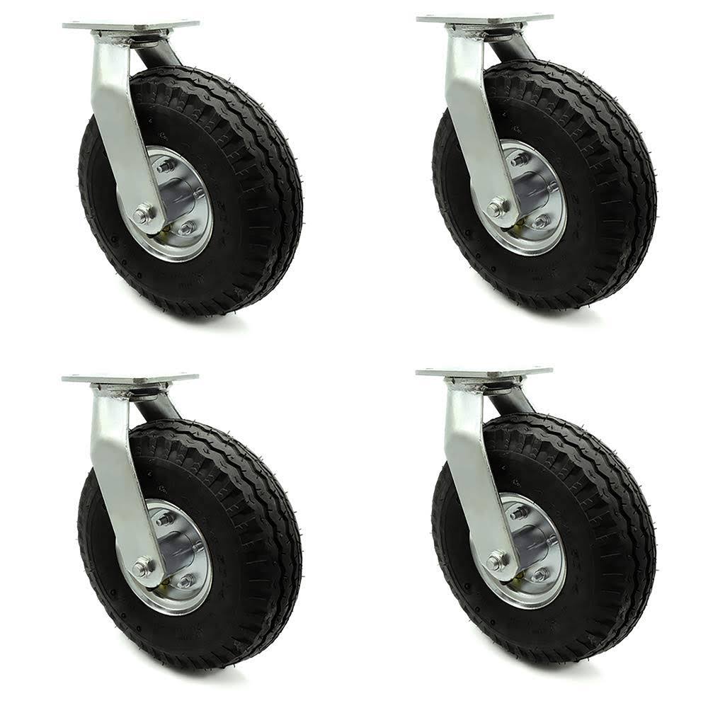 10x22 Pneumatic Swivel Caster Set of 4 Black Rubber Wheel A647