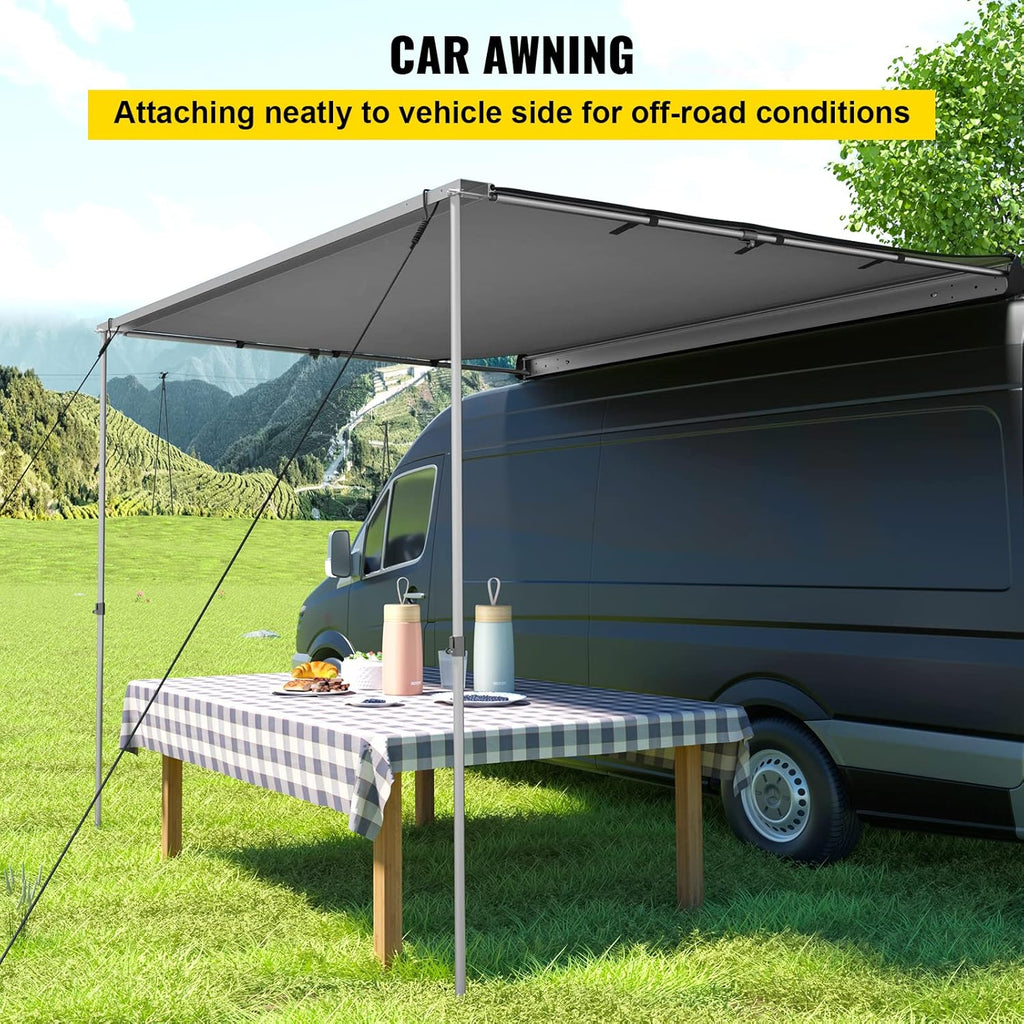 Car Side Awning, 8.2'x6.5', Pull-Out Retractable Waterproof UV50+ with Carry Bag, Grey W6130