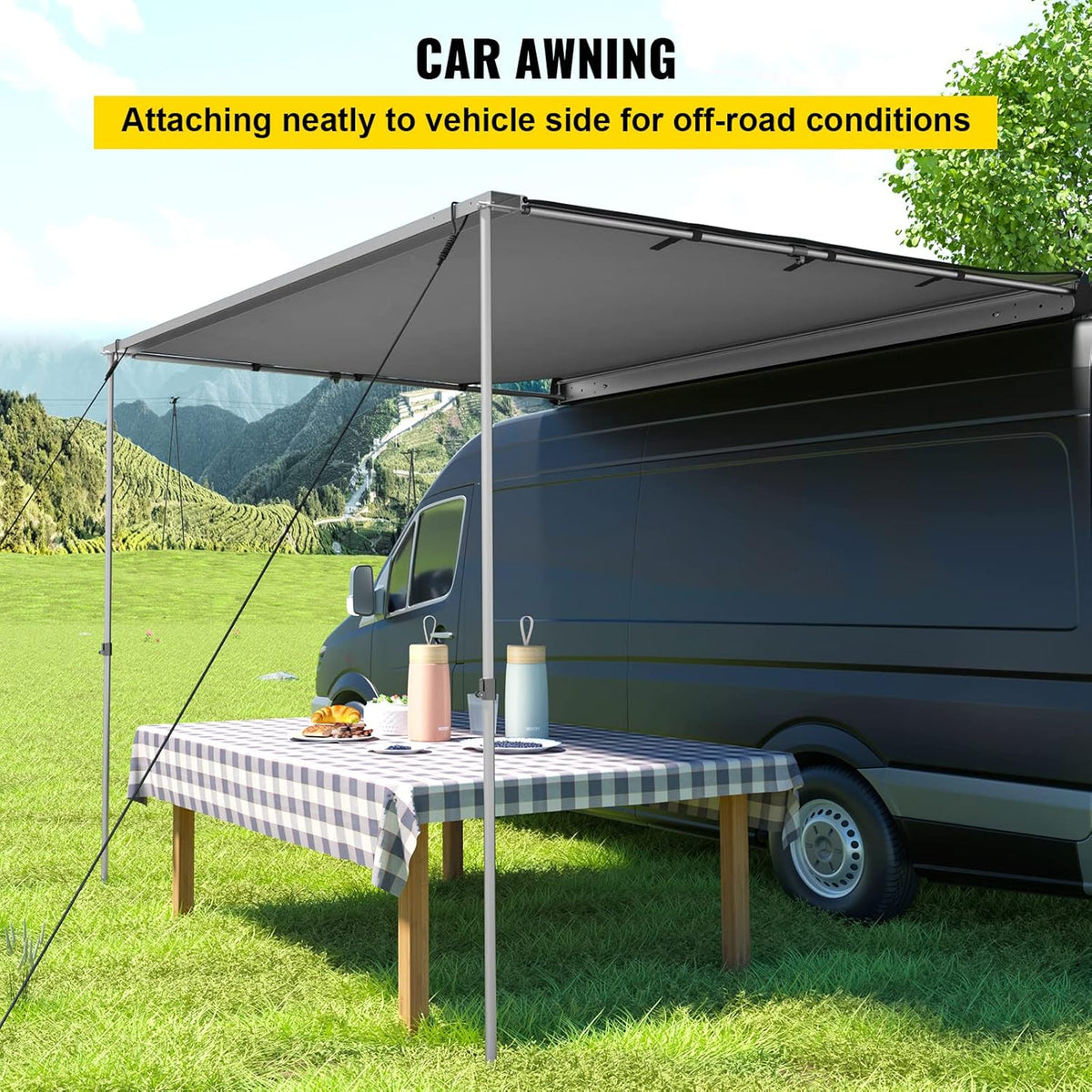Car Side Awning, 8.2'x6.5', Pull-Out Retractable Waterproof UV50+ with Carry Bag, Grey W6130