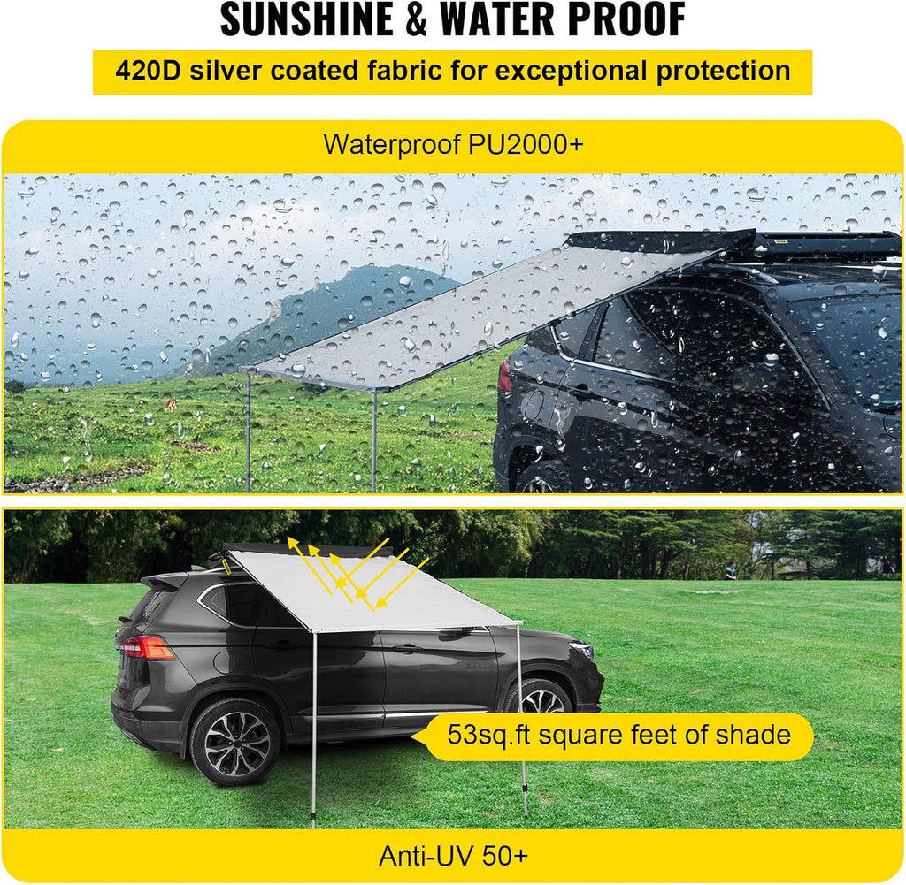 Car Side Awning, 8.2'x6.5', Pull-Out Retractable Waterproof UV50+ with Carry Bag, Grey W6130