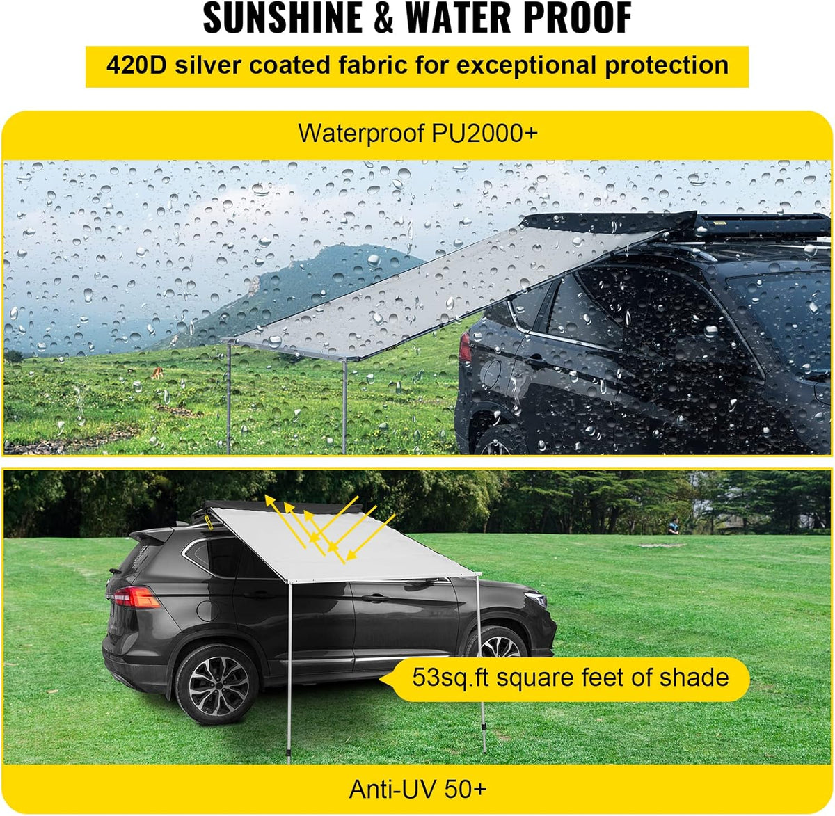 Car Side Awning, 8.2'x6.5', Pull-Out Retractable Waterproof UV50+ with Carry Bag, Grey W6130