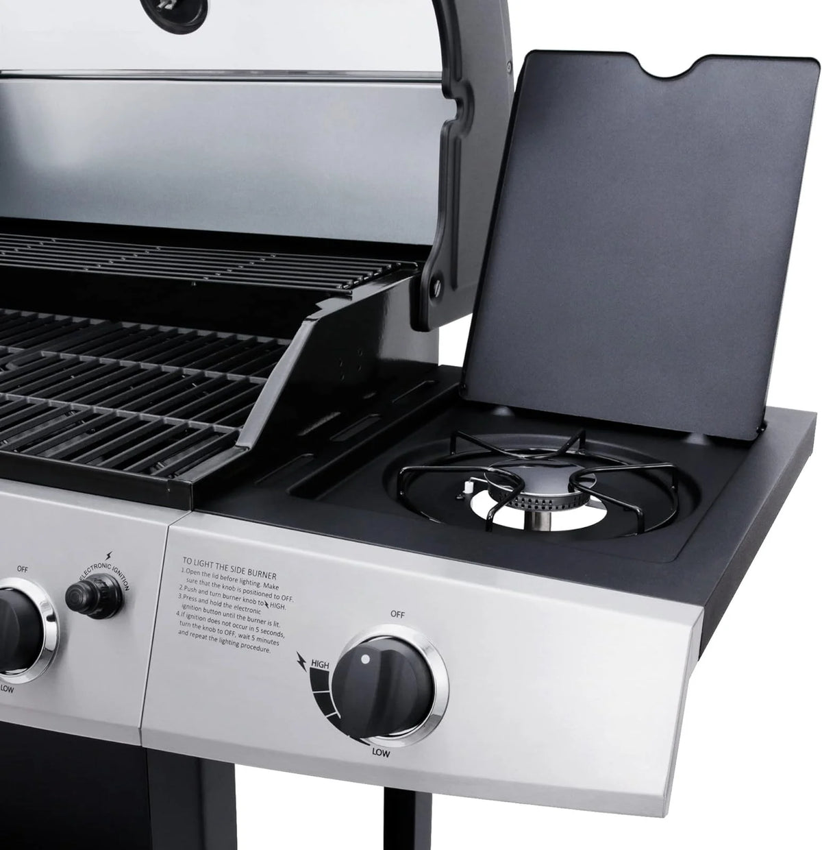 4-Burner Propane Gas Grill with Side Burner, Stainless Steel 60,000 BTU, Black F468943