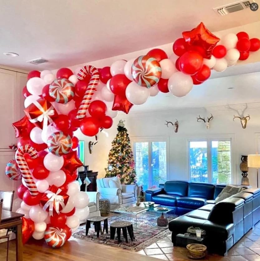 150pcs Red White Silver Christmas Balloon Garland Arch Kit P595641