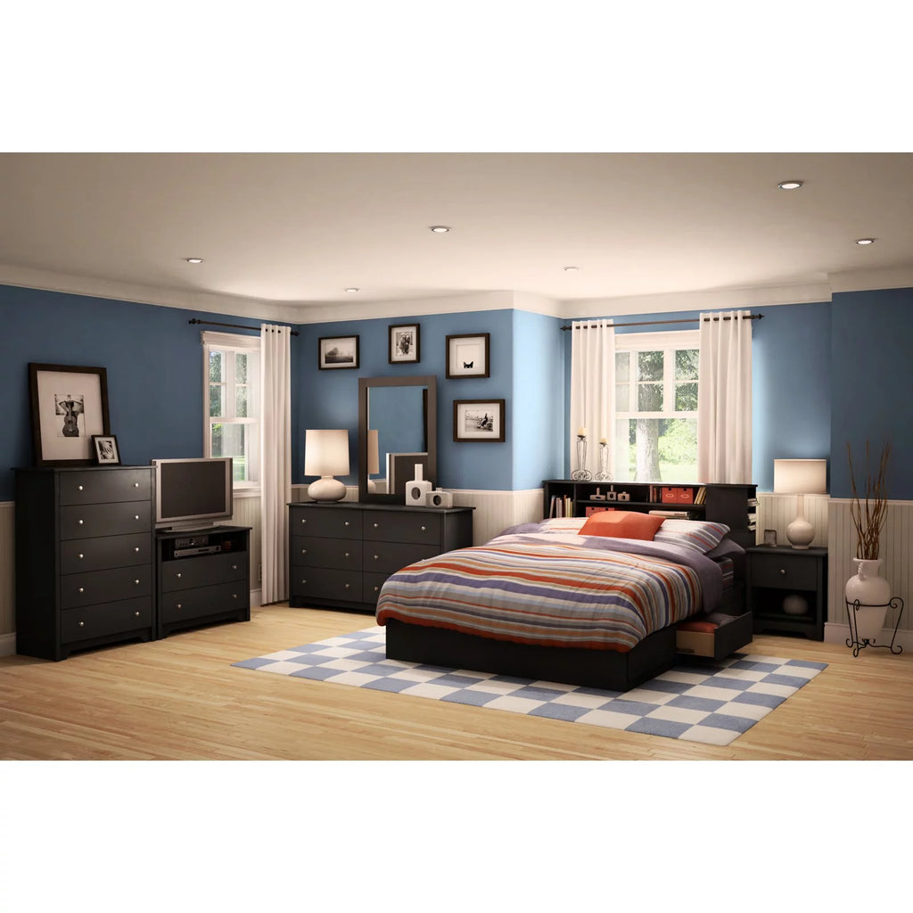 Queen Bed with Drawers and Bookcase Headboard Set G4545