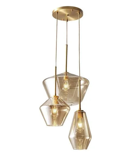 Vintage Glass 3 Light Pendant Lamp Adjustable Height Gold Finish Q4057