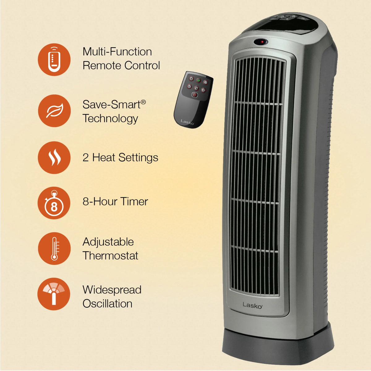 1500W Oscillating Ceramic Electric Tower Space Heater with Remote, Gray X750
