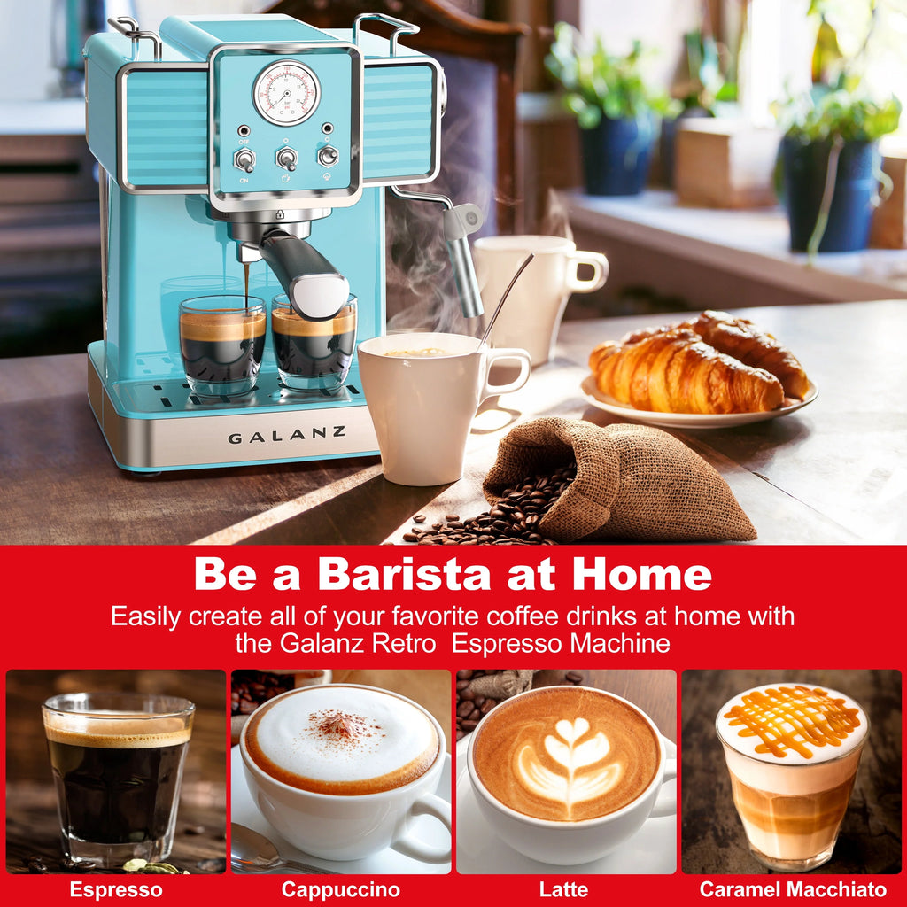 Espresso Machine with Milk Frother, 15 Bar Pump, 1.5L Removable Water Tank, Retro Red, 1350 W G104588