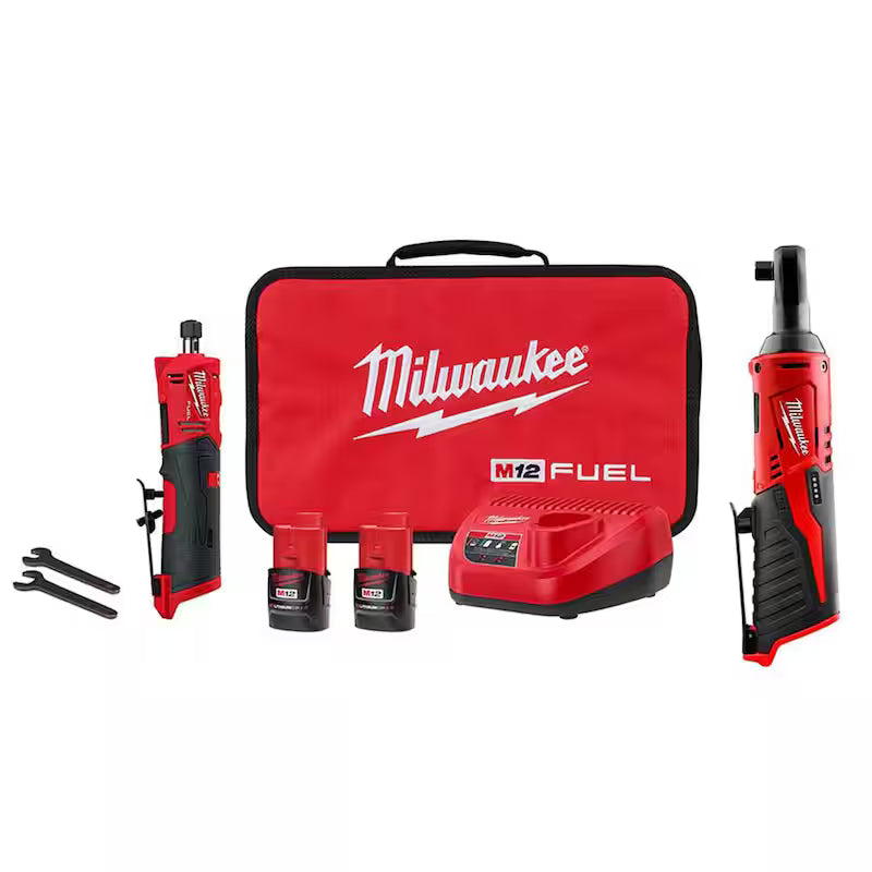12V Lithium-Ion Cordless Straight Die Grinder Kit with 3/8 in. Ratchet J782985