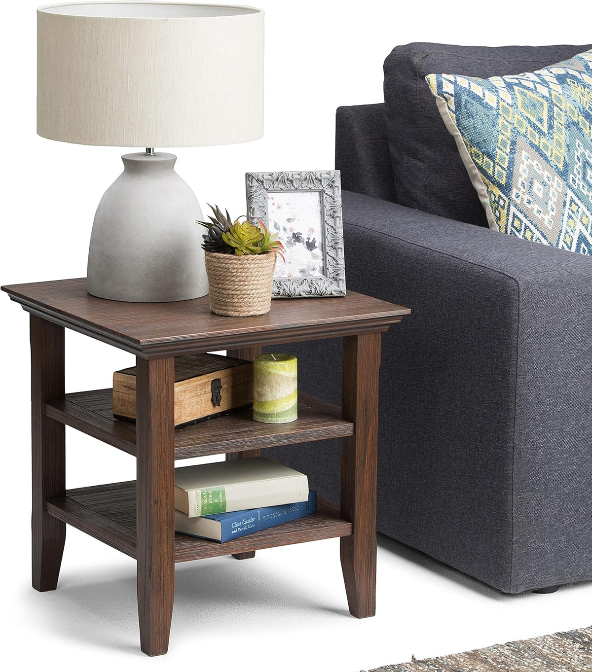 19 inch Rustic Natural Aged Brown End Table O1023