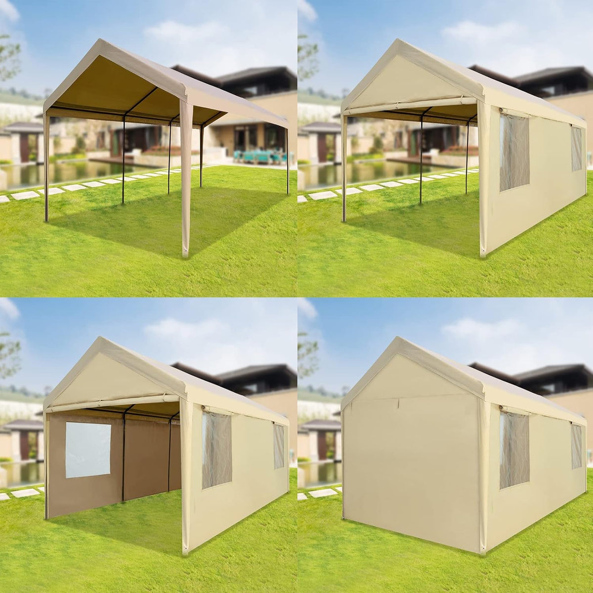 10x20ft Heavy Duty Carport with Sidewalls and Doors H62879
