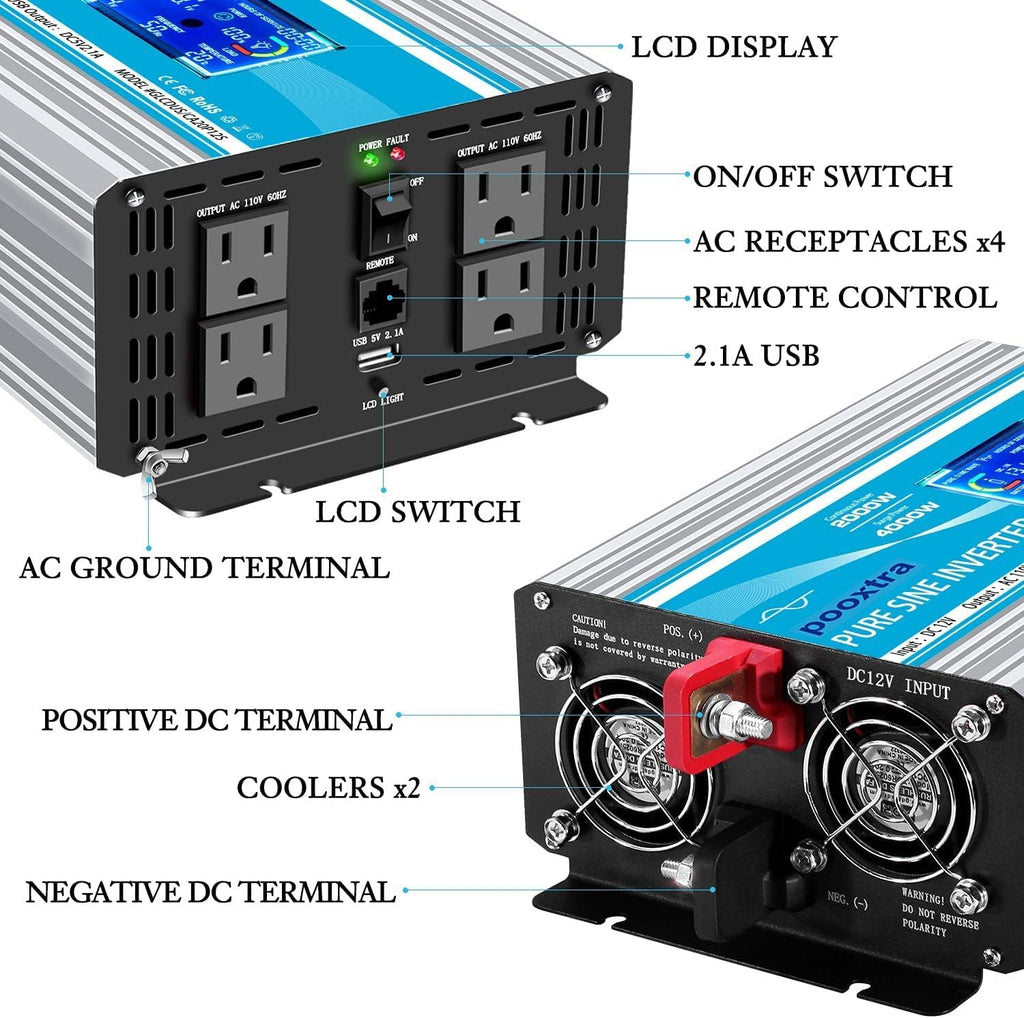 1500 Watt Pure Sine Wave Inverter 12V DC to 110V/120V AC H933298