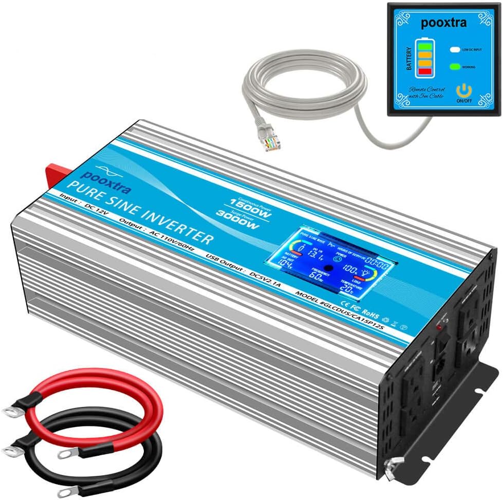 1500 Watt Pure Sine Wave Inverter 12V DC to 110V/120V AC H933298