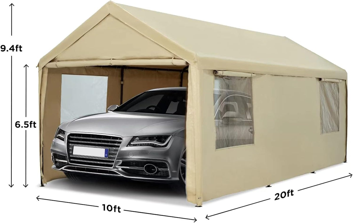 10x20ft Heavy Duty Carport with Sidewalls and Doors H62879