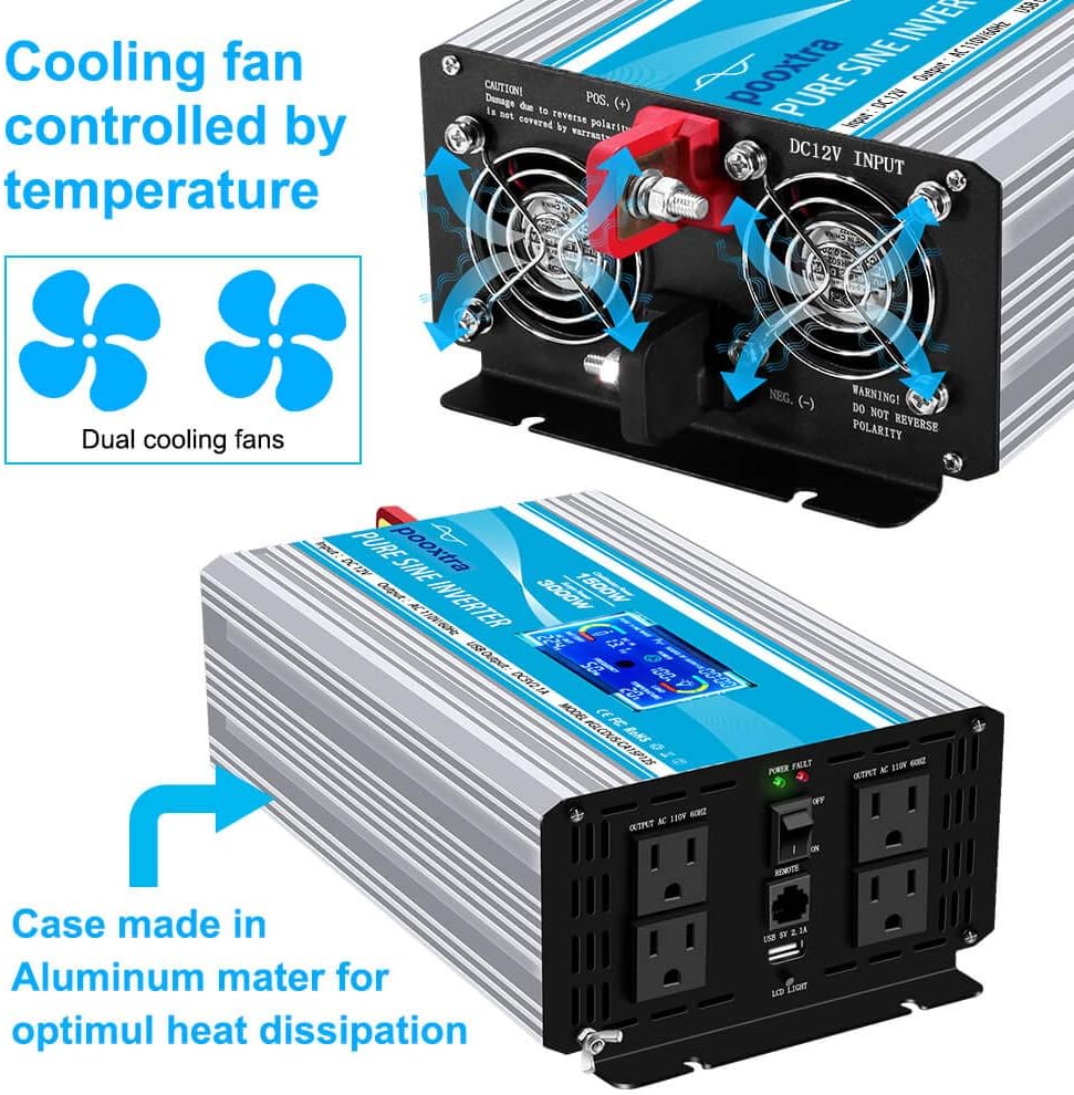1500 Watt Pure Sine Wave Inverter 12V DC to 110V/120V AC H933298