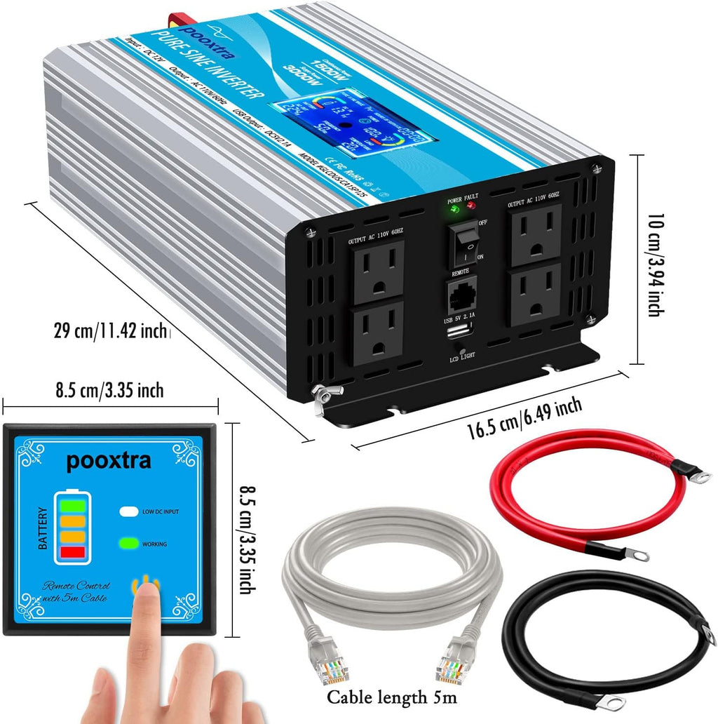 1500 Watt Pure Sine Wave Inverter 12V DC to 110V/120V AC H933298