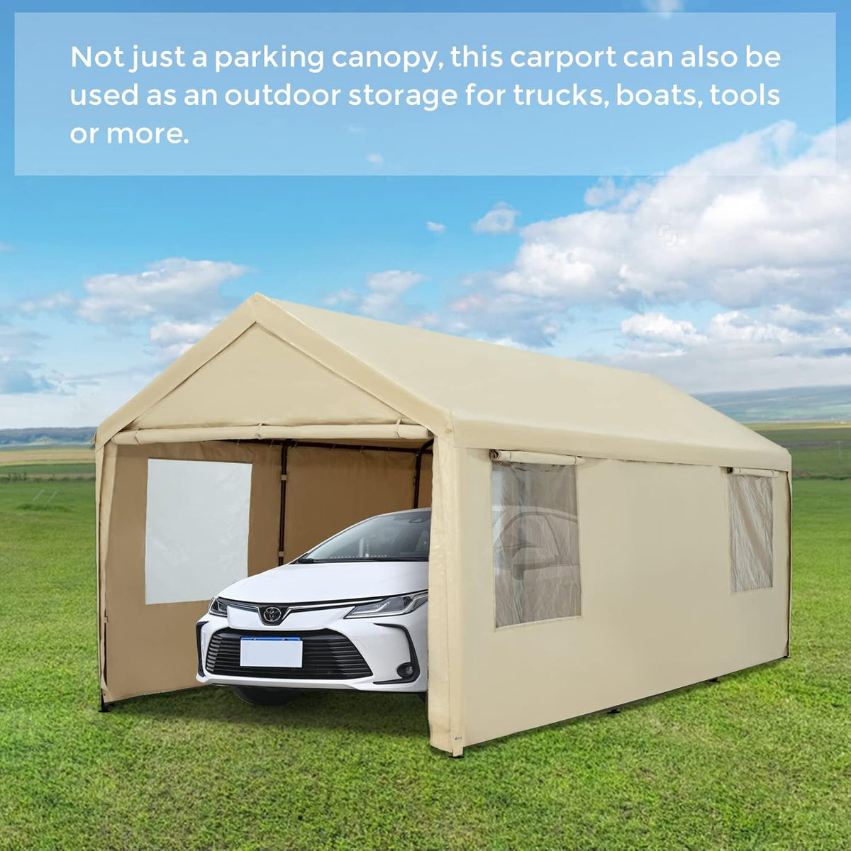 10x20ft Heavy Duty Carport with Sidewalls and Doors H62879