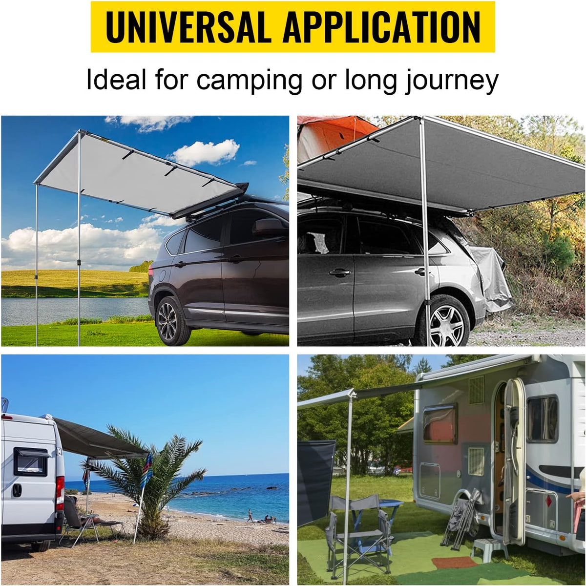 Car Side Awning, 8.2'x6.5', Pull-Out Retractable Waterproof UV50+ with Carry Bag, Grey W6130