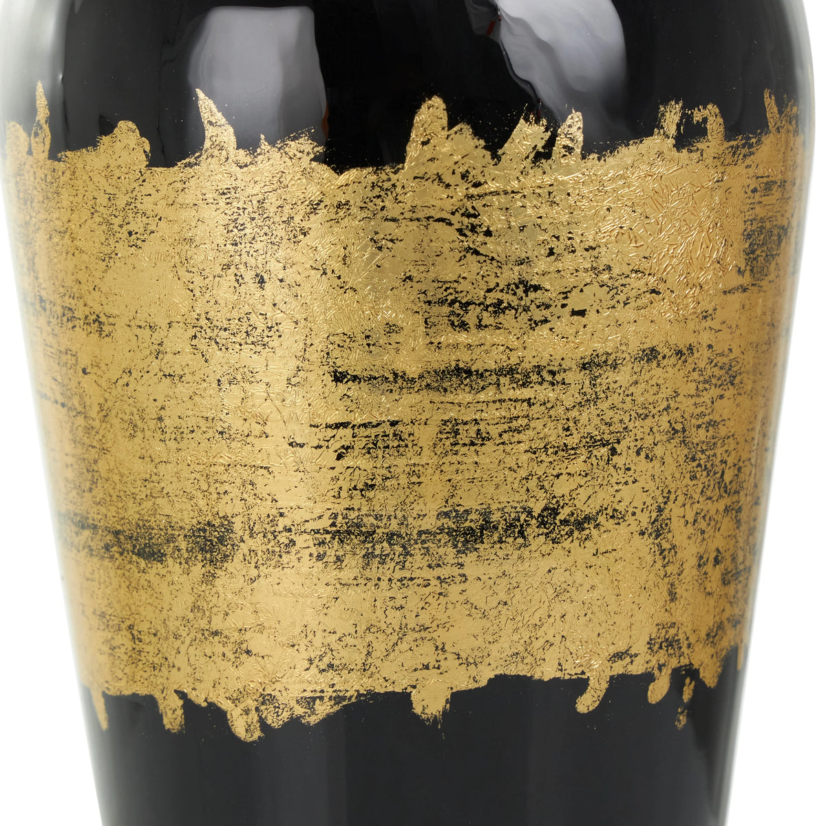 16" Abstract Black Metal Vase with Gold Detailing P417