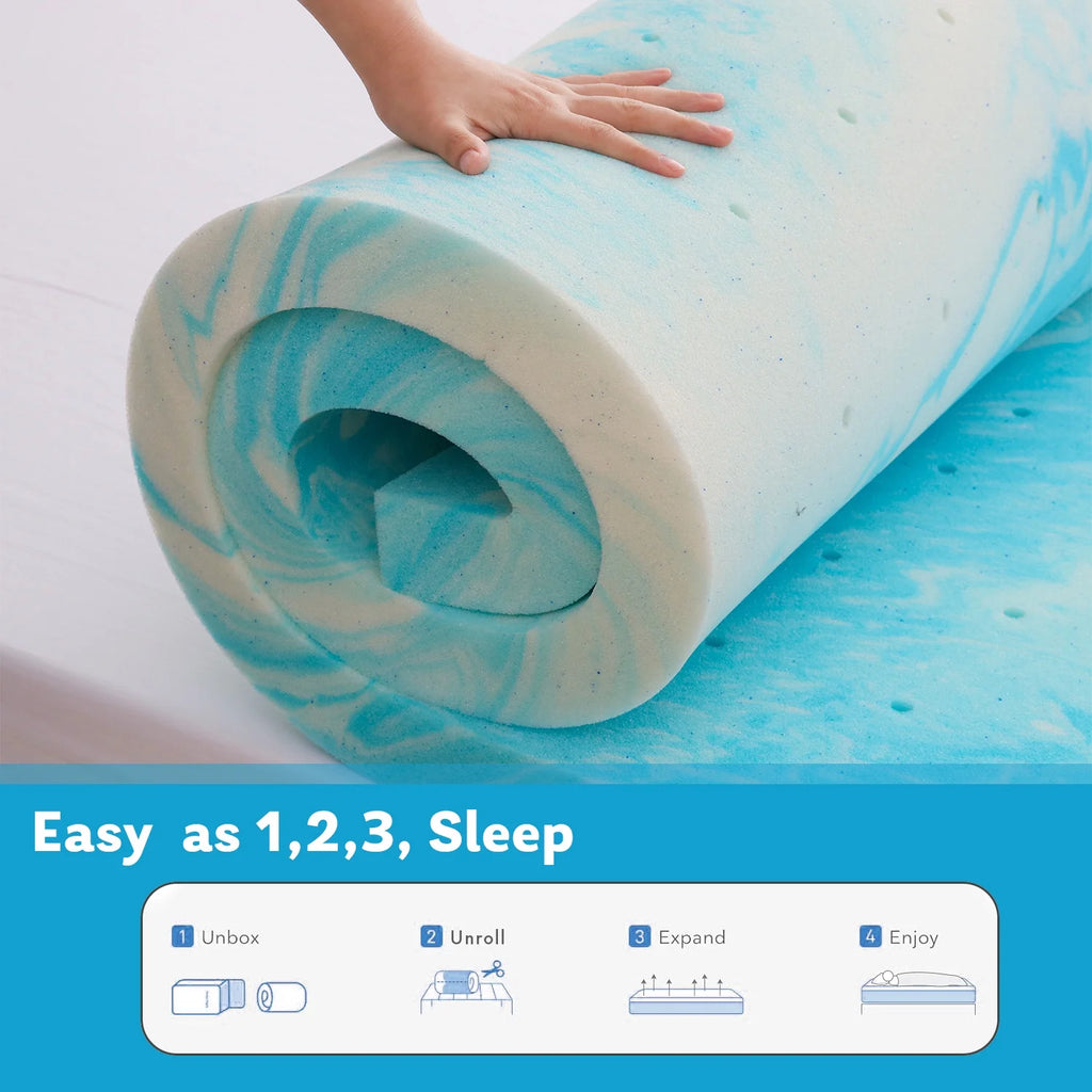 Queen Size Cooling Gel-infused Memory Foam Mattress Topper J820046