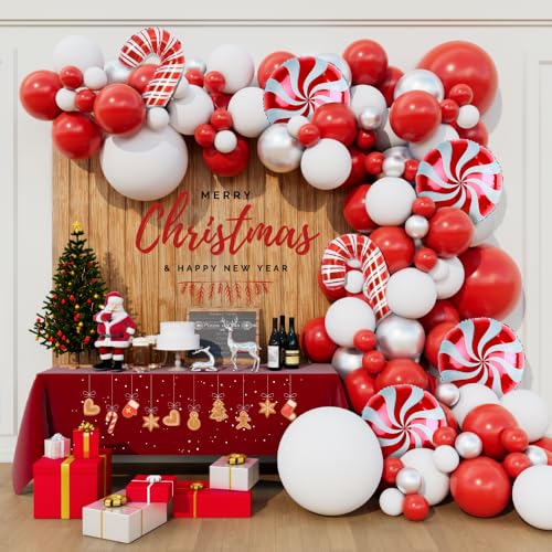 150pcs Red White Silver Christmas Balloon Garland Arch Kit P595641