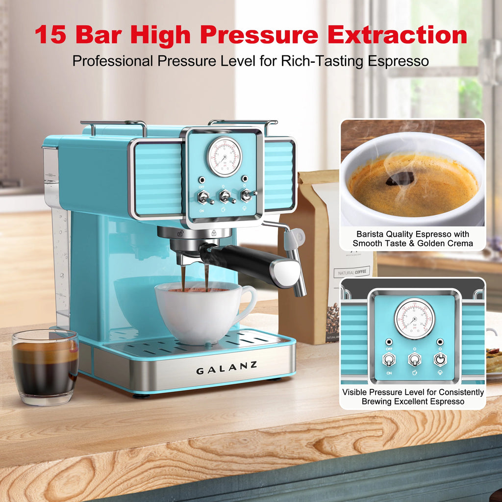 Espresso Machine with Milk Frother, 15 Bar Pump, 1.5L Removable Water Tank, Retro Red, 1350 W G104588