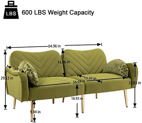 Modern Velvet Futon Sofa Bed Convertible Loveseat with 2 Pillows Z86323