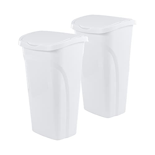 10 Gal Kitchen Trash Can with Dual Swing Lid, Pack of 2, White F713628